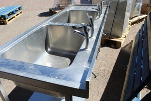 Thumbnail image of Stainless Steel Kitchen Twin Sink Unit Commercial Catering Canteen Bench