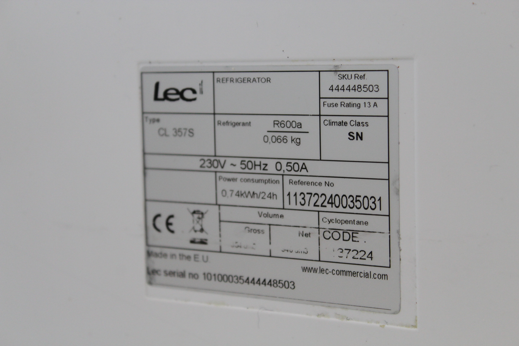 Image of Lec Commercial CL357S 354 Ltr Upright Fridge Catering Refrigerator  