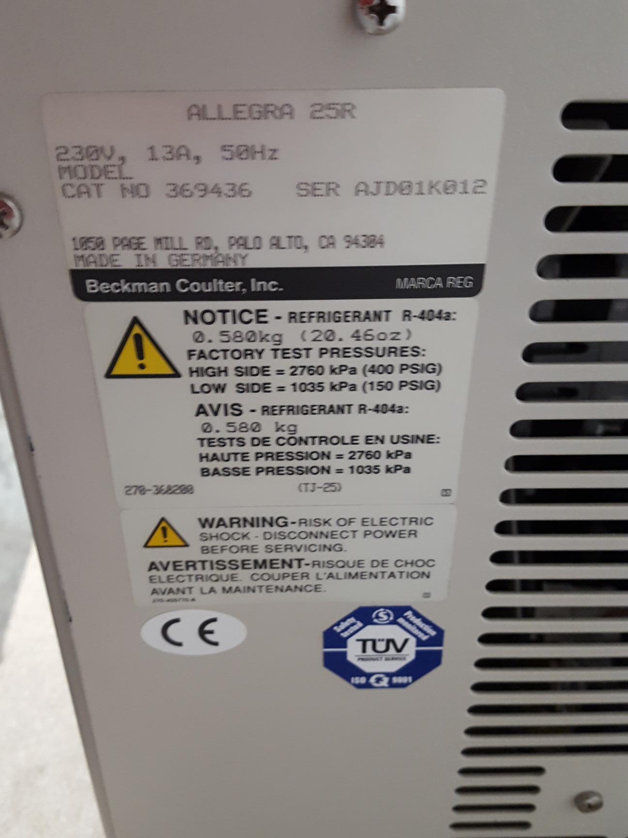 Image of Beckman Coulter Allegra 25R Benchtop Centrifuge Refrigerated