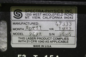 Thumbnail image of Spectra Physics 162A-09 Laser w/ 262A Power Supply Lab Equipment