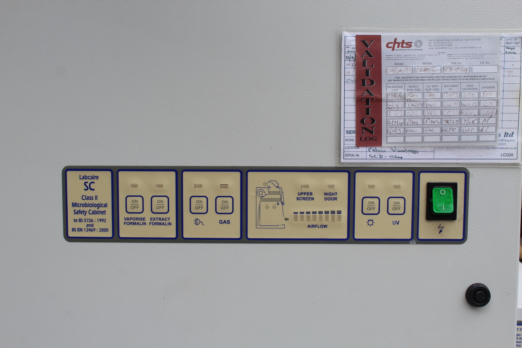 Image of Faulty Labcaire SC Class II Microbiological Safety Cabinet / Fume Hood SC12DUV 