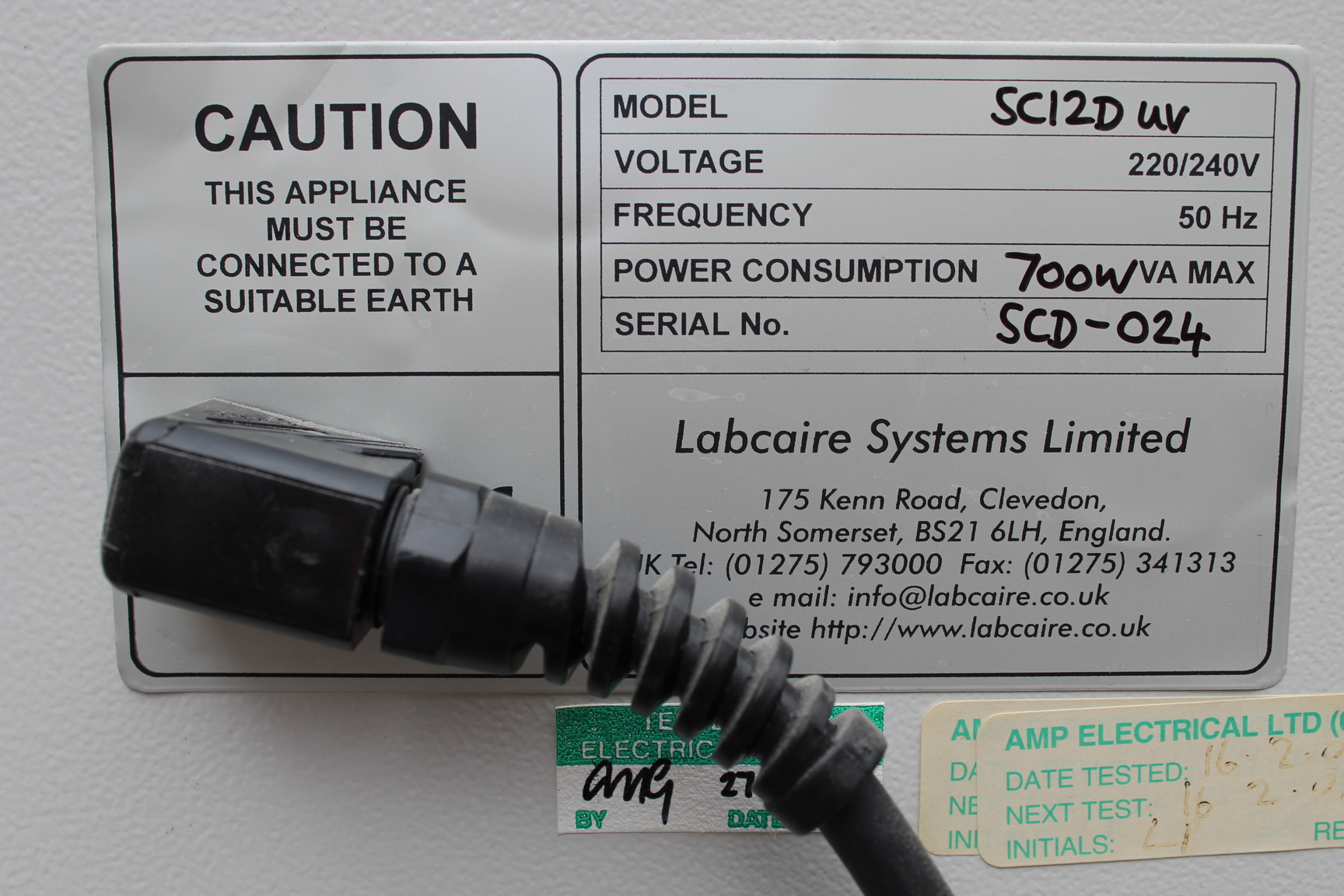 Image of Faulty Labcaire SC Class II Microbiological Safety Cabinet / Fume Hood SC12DUV 