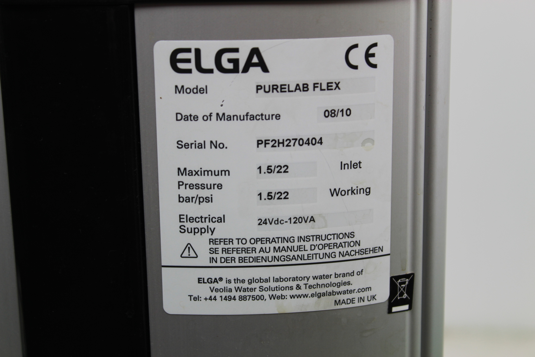 Image of Elga Purelab Flex PF2H270404 Water Purification System Lab Equipment