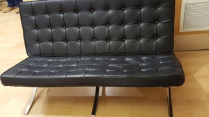 Thumbnail image of Modern Black Faux Leather 2 Sofa, Pouffe and 2 Chair Reception Area Set