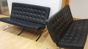 Thumbnail image of Modern Black Faux Leather 2 Sofa, Pouffe and 2 Chair Reception Area Set
