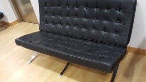 Thumbnail image of Modern Black Faux Leather 2 Sofa, Pouffe and 2 Chair Reception Area Set