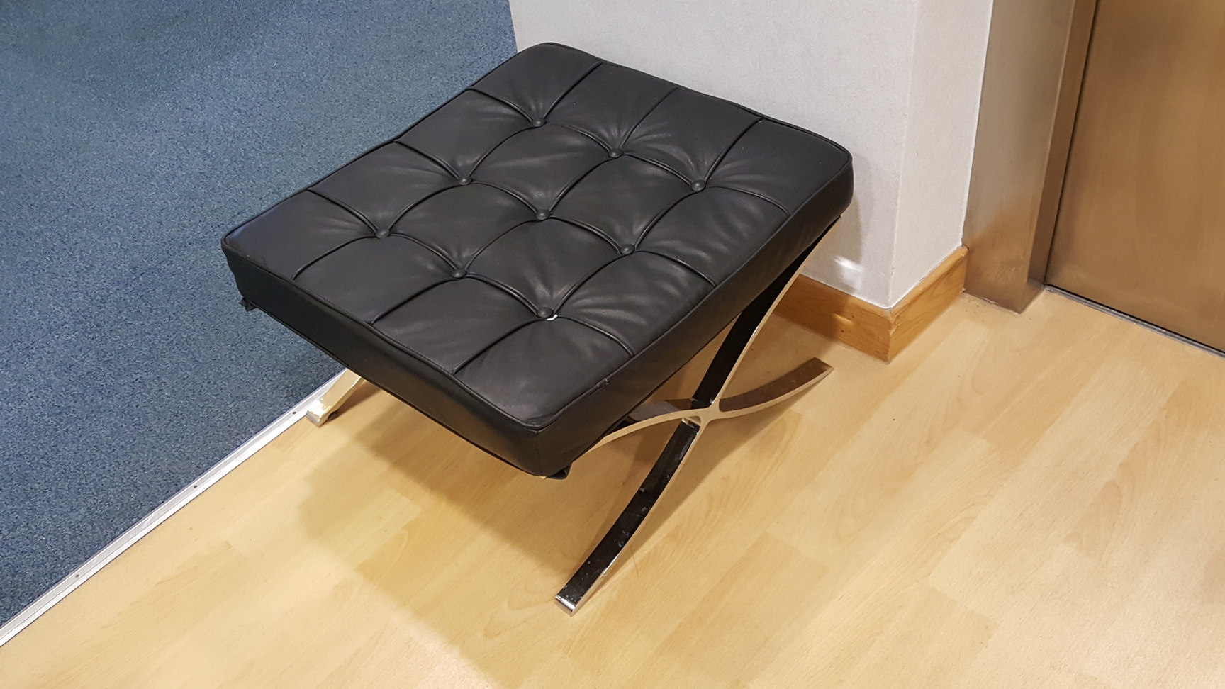 Image of Modern Black Faux Leather 2 Sofa, Pouffe and 2 Chair Reception Area Set
