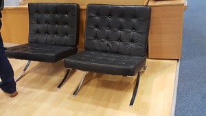 Thumbnail image of Modern Black Faux Leather 2 Sofa, Pouffe and 2 Chair Reception Area Set