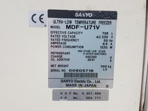 Thumbnail image of Sanyo MDF-U71V VIP Series -86C Ultra-Low Temperature Freezer Lab ULT