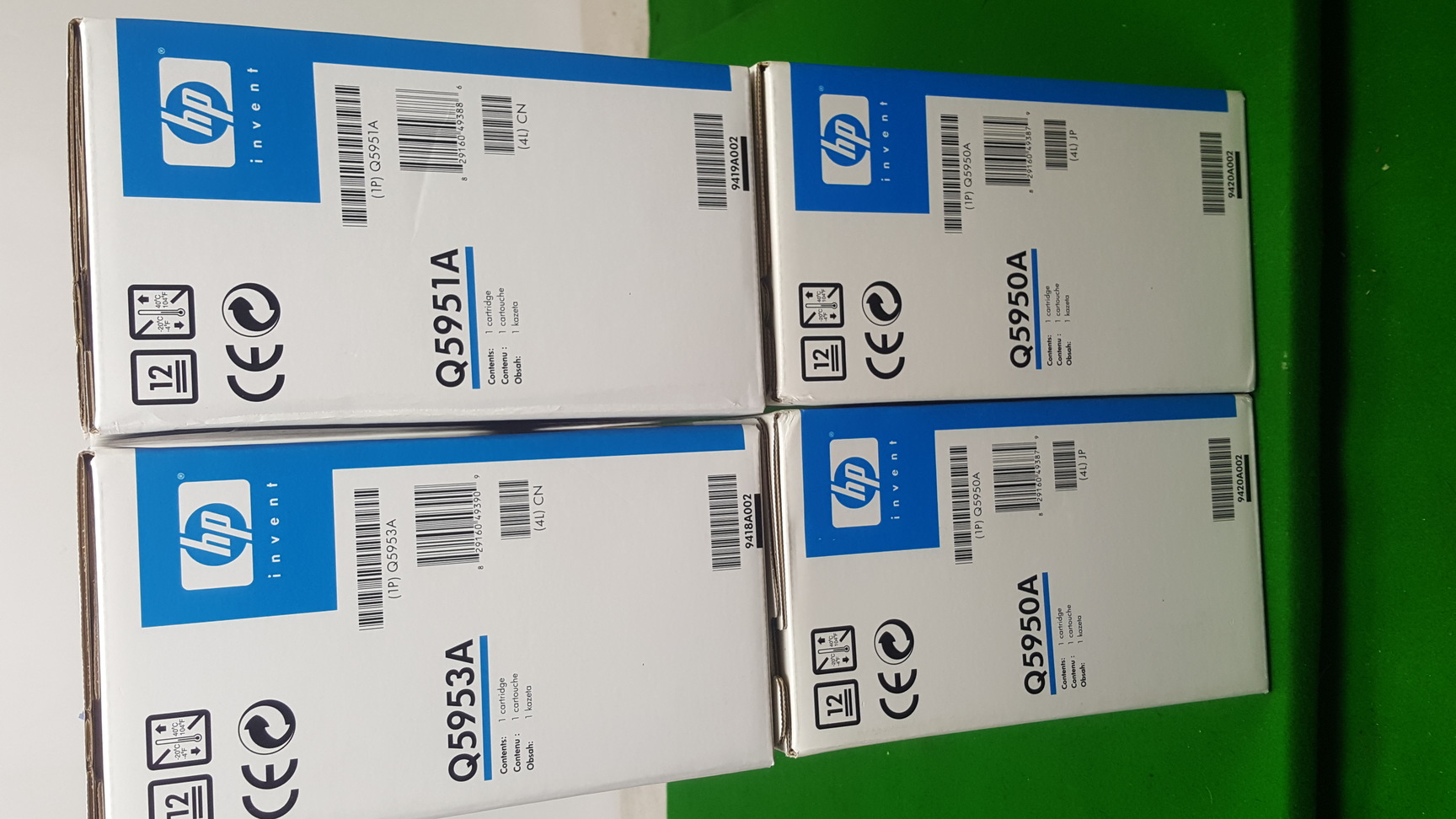 Image of Lot of 4 Genuine HP Q5953A, Q5951A, Q5950A (2) Toner Cartridges for Laserjet 470