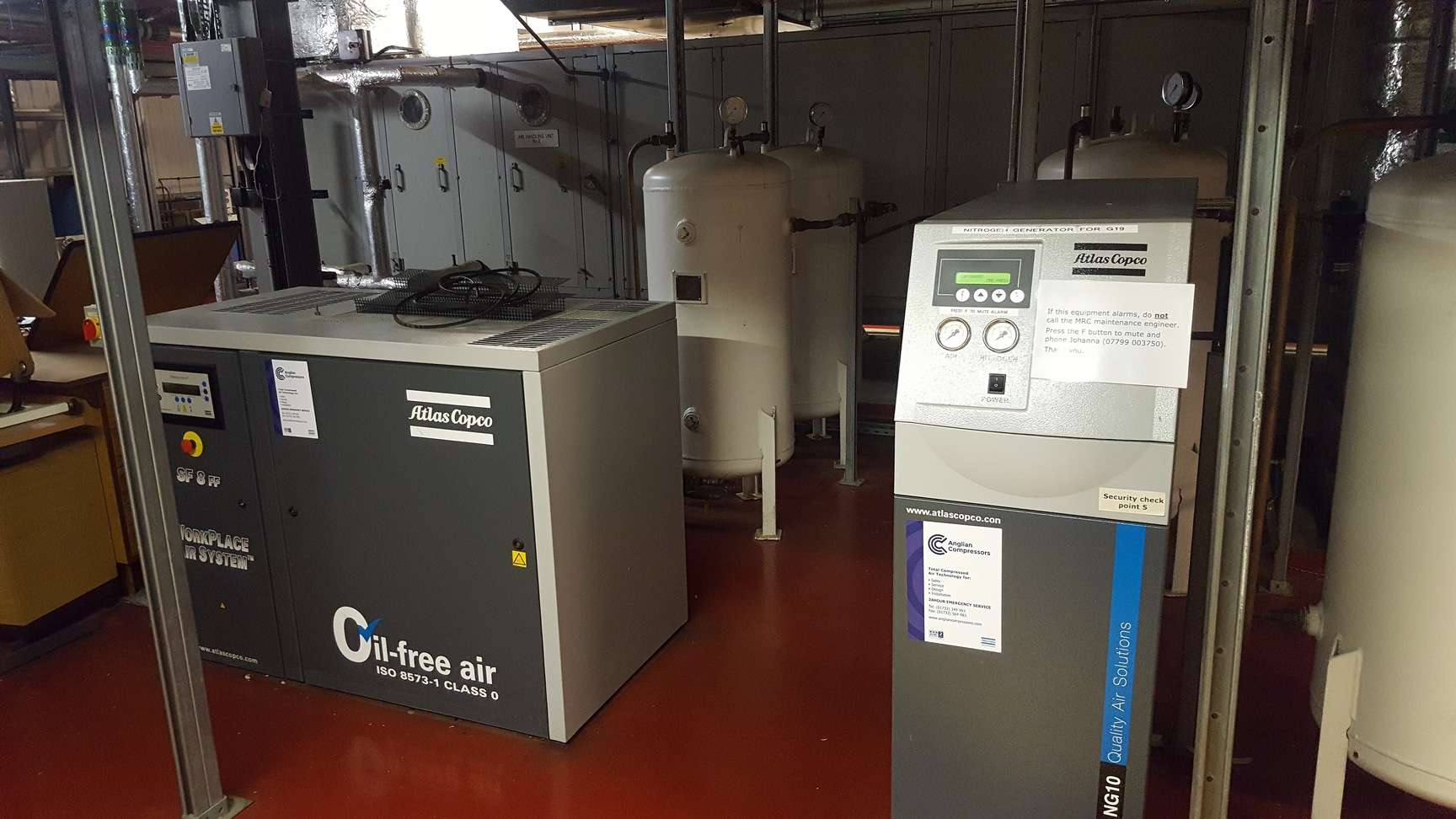 Image of Atlas Copco NG10 Nitrogen Generator + SF8FF Oil Air Compressor + 5 Tanks