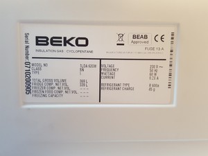 Thumbnail image of Beko TLDA 528W 339L Upright Fridge Lab Cold Sample Storage 4degrees Refrigerator