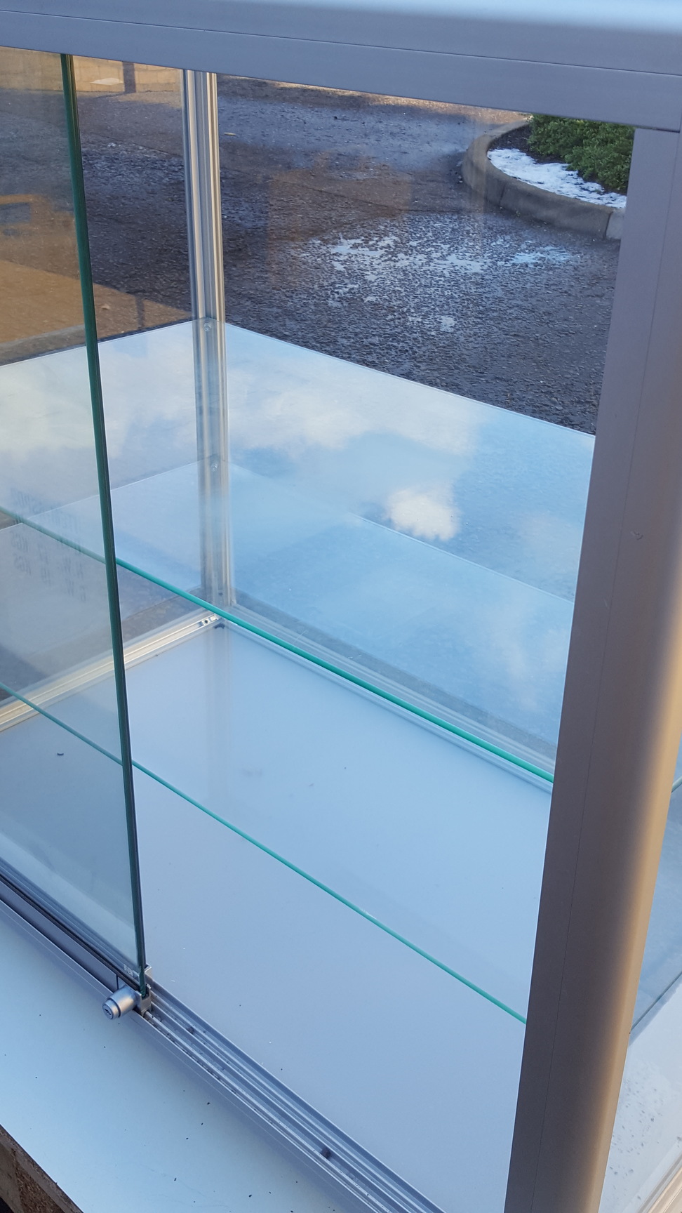 Image of Superb Glass Display Cabinet on Wheels with Glass Shelves Large