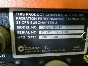 Thumbnail image of Coherent Innova 100 Krypton Ion Laser System
