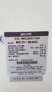 Thumbnail image of Sanyo MCO-18AIC CO2 Incubator Faulty Spares Repair