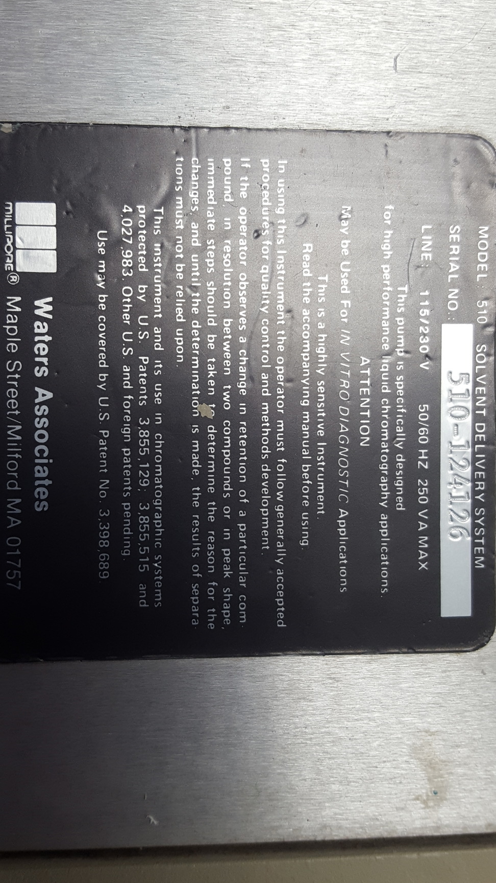 Image of Millipore Waters 510 HPLC Pump / Solvent Delivery System