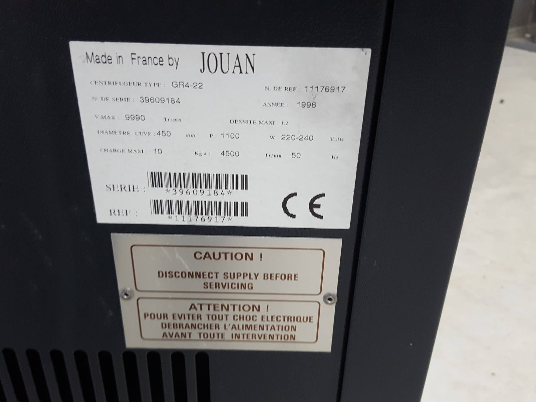 Image of Jouan GR 422 Refrigerated Floor Centrifuge Ultracentrifuge