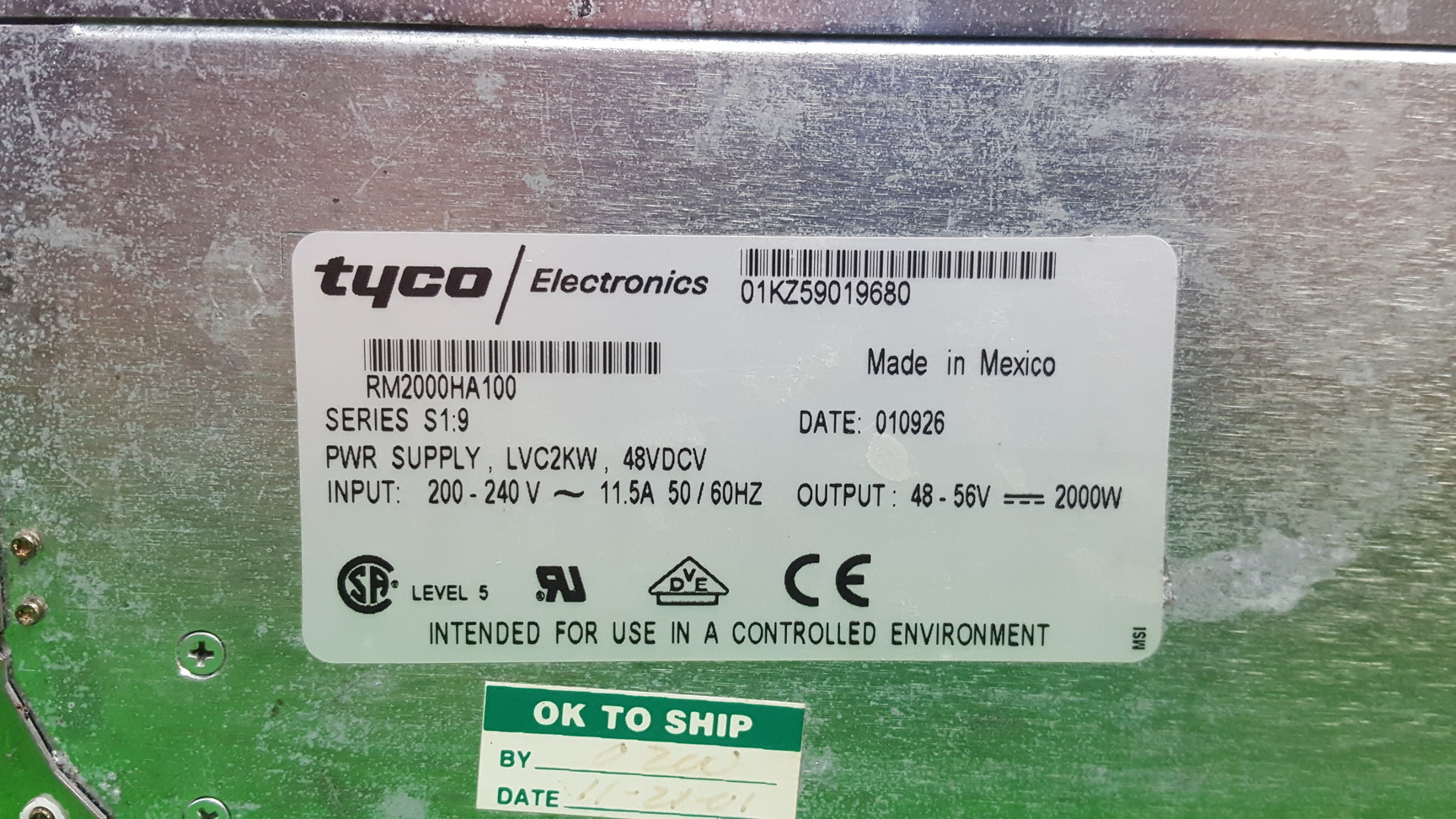 Image of Tyco Electronics RMA2000HA100 Rectifier Power Supply