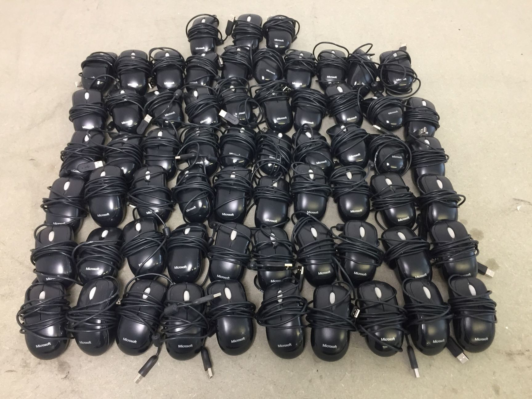 Image of Job Lot of 63 Microsoft Basic Optical Wired (USB) Mouse Mice - v2.0