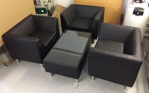 Thumbnail image of Luxury Black Leather 4PCS Reception Arm Chairs Seats Table Conference Meeting