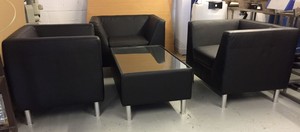 Thumbnail image of Luxury Black Leather 4PCS Reception Arm Chairs Seats Table Conference Meeting
