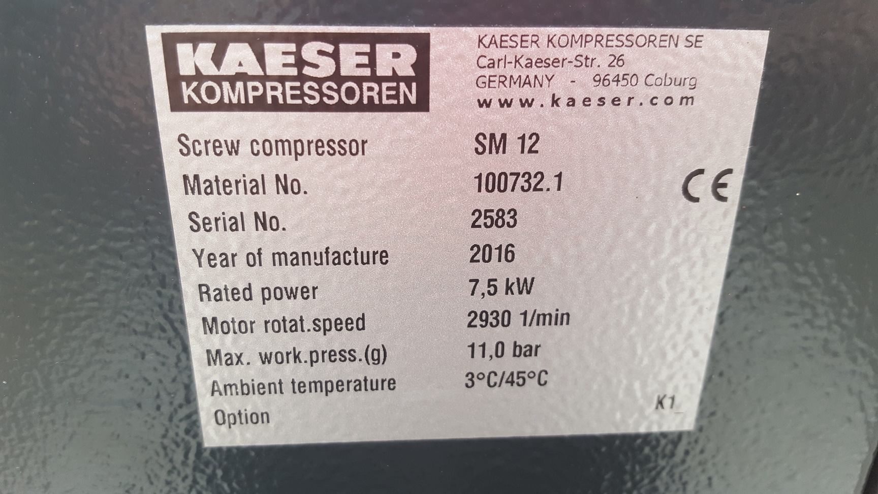 Image of Kaeser SM12 Rotary Screw Compressor with F16KA Filter
