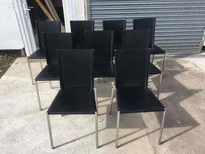 Thumbnail image of Set of 9 Black Leather Chairs on Chrome Metal Frame Home/Office Furniture 