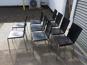 Thumbnail image of Set of 9 Black Leather Chairs on Chrome Metal Frame Home/Office Furniture 
