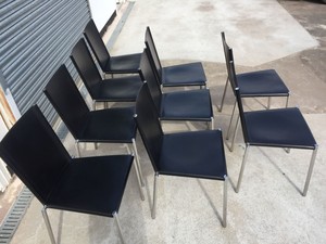 Thumbnail image of Set of 9 Black Leather Chairs on Chrome Metal Frame Home/Office Furniture 