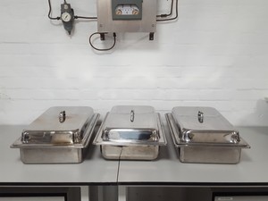 Thumbnail image of Lot of 3 Stainless Steel Banqueting Trays With Lids Hot Buffet