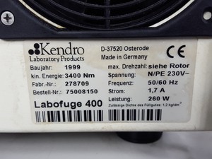 Thumbnail image of Heraeus Thermo Scientific Function Line Labofuge 400 Lab Centrifuge + 8172 Rotor