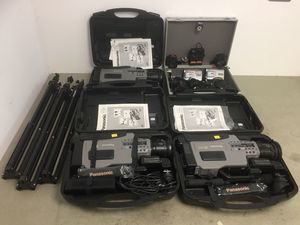 Thumbnail image of Job Lot of 3x Panasonic VHS Cameras, 2x JVC Digital Camcorders, 3x Tripod stands