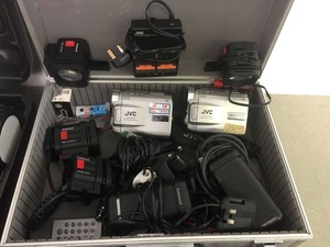 Thumbnail image of Job Lot of 3x Panasonic VHS Cameras, 2x JVC Digital Camcorders, 3x Tripod stands