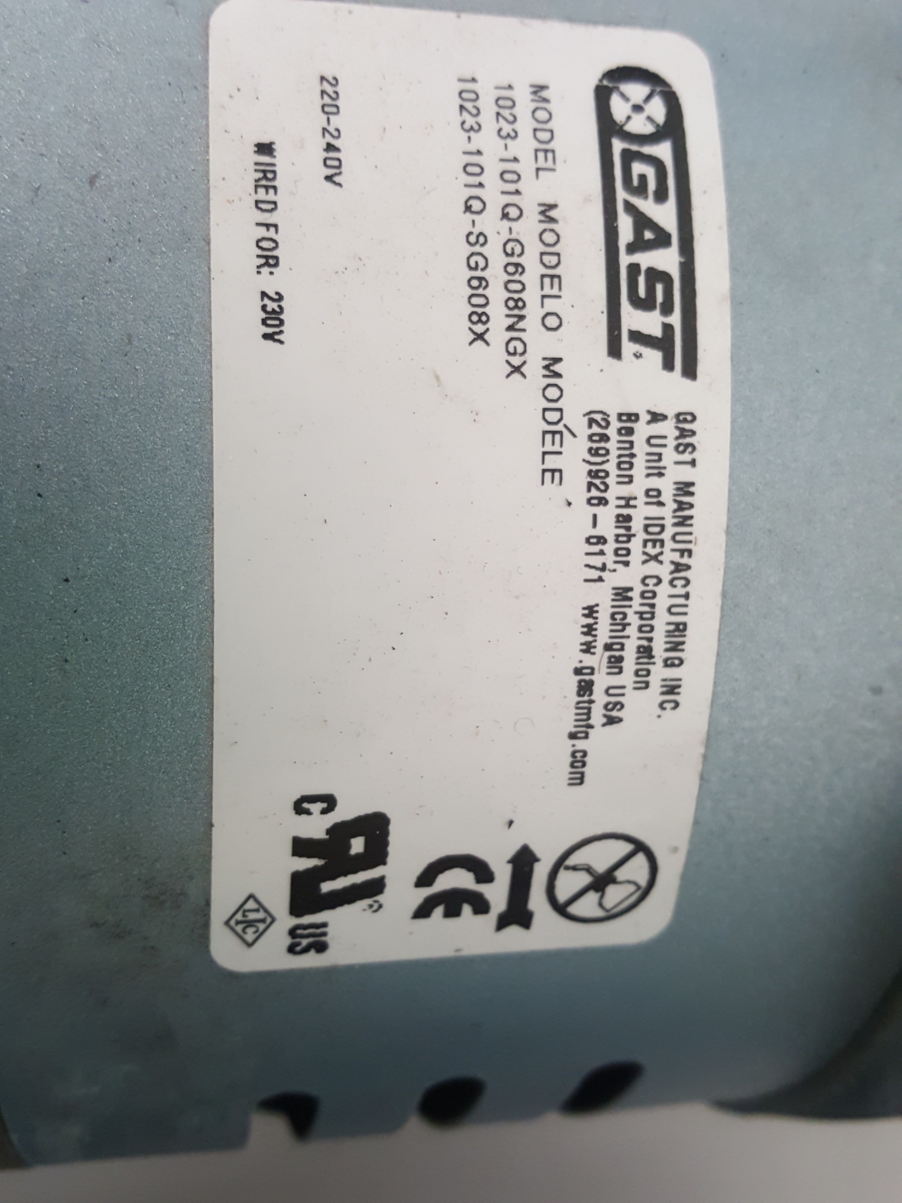 Image of Marathon 5KC49RN0666X Vacuum Pump with GAST 1023 Rotary Vane Motor (Lot of 3)