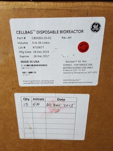 Thumbnail image of 13 x GE Healthcare Sartorius Cellbag 50L 25L 10L Bioreactor Flexboy CB0020L10-0