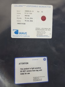 Thumbnail image of 13 x GE Healthcare Sartorius Cellbag 50L 25L 10L Bioreactor Flexboy CB0020L10-0