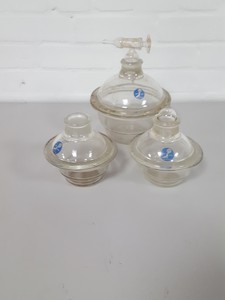 Thumbnail image of Small lot of Lab Glassware Beakers, Flasks, Bottles, Desiccators,