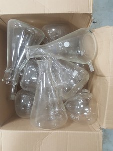 Thumbnail image of Job lot of Lab Glassware 50ml rb flasks, Round bottom & Flat Bottomed Flasks