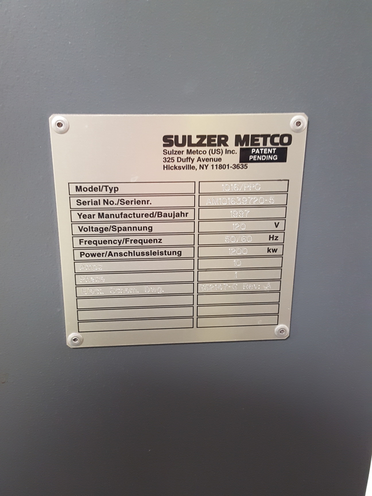 Image of Sulzer Metco 350RU Smartarc Electric Wire Arc Spray System 1016/PPC 350PP Gun