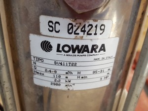 Thumbnail image of Lowara SV411T22M Multi Stage Pump, Brook Crompton PD90LNC, 2.2kW, 2850 rpm,