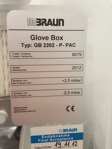 Thumbnail image of Mbraun GB 2202 P - PAC 2012 2,5 mbar Lab Glove Box Acrylic Enclosure Lab