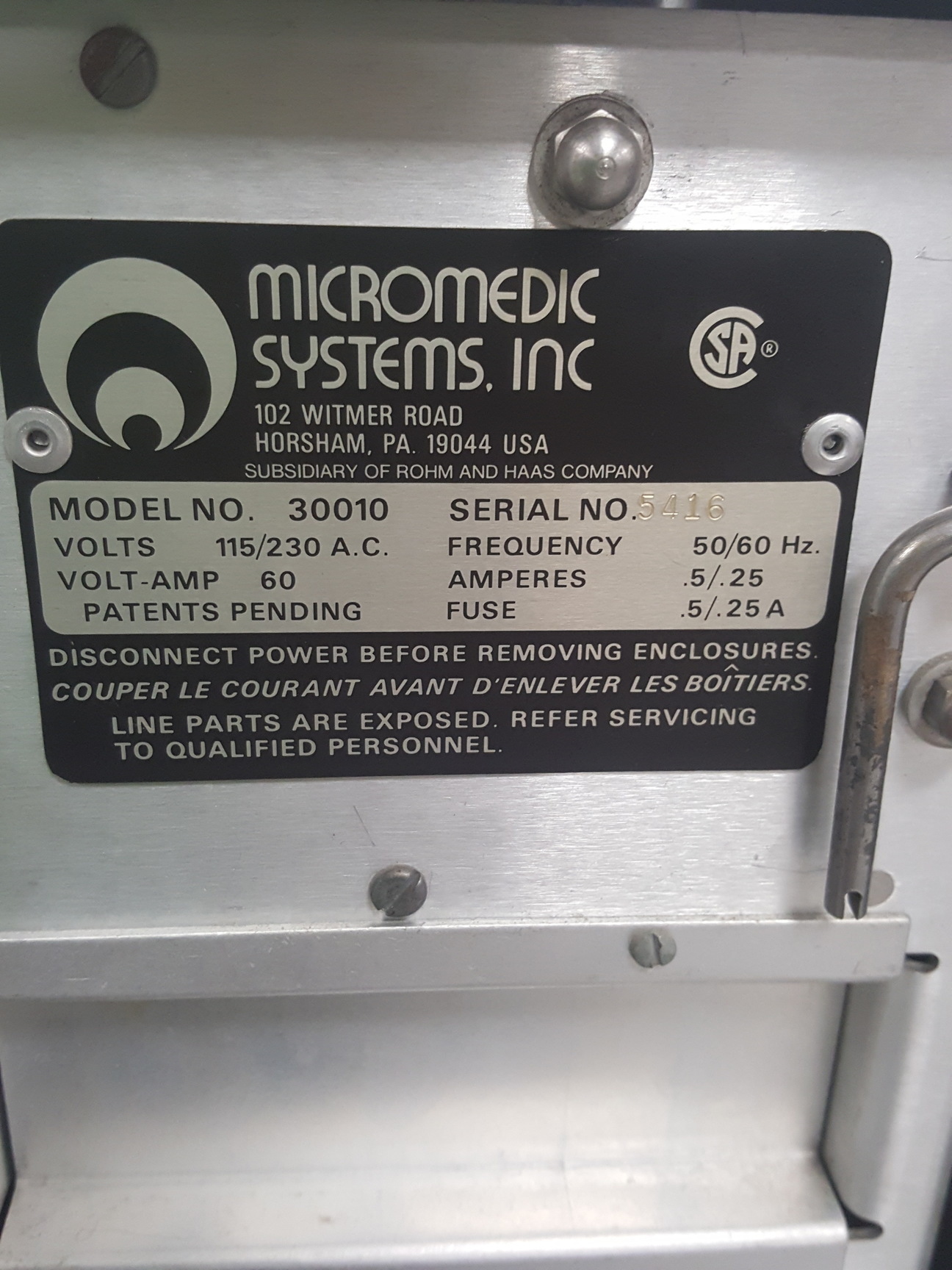 MicroMedic Systems 30010 Automatic Diluter Lab