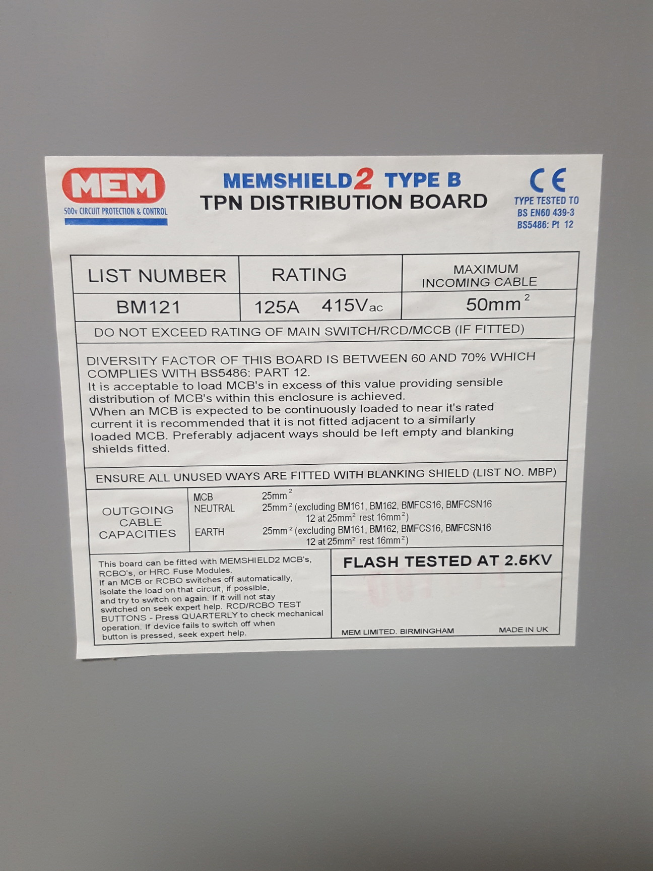 Image of Eaton Memshield 2 BM121 TPN Distribution Board