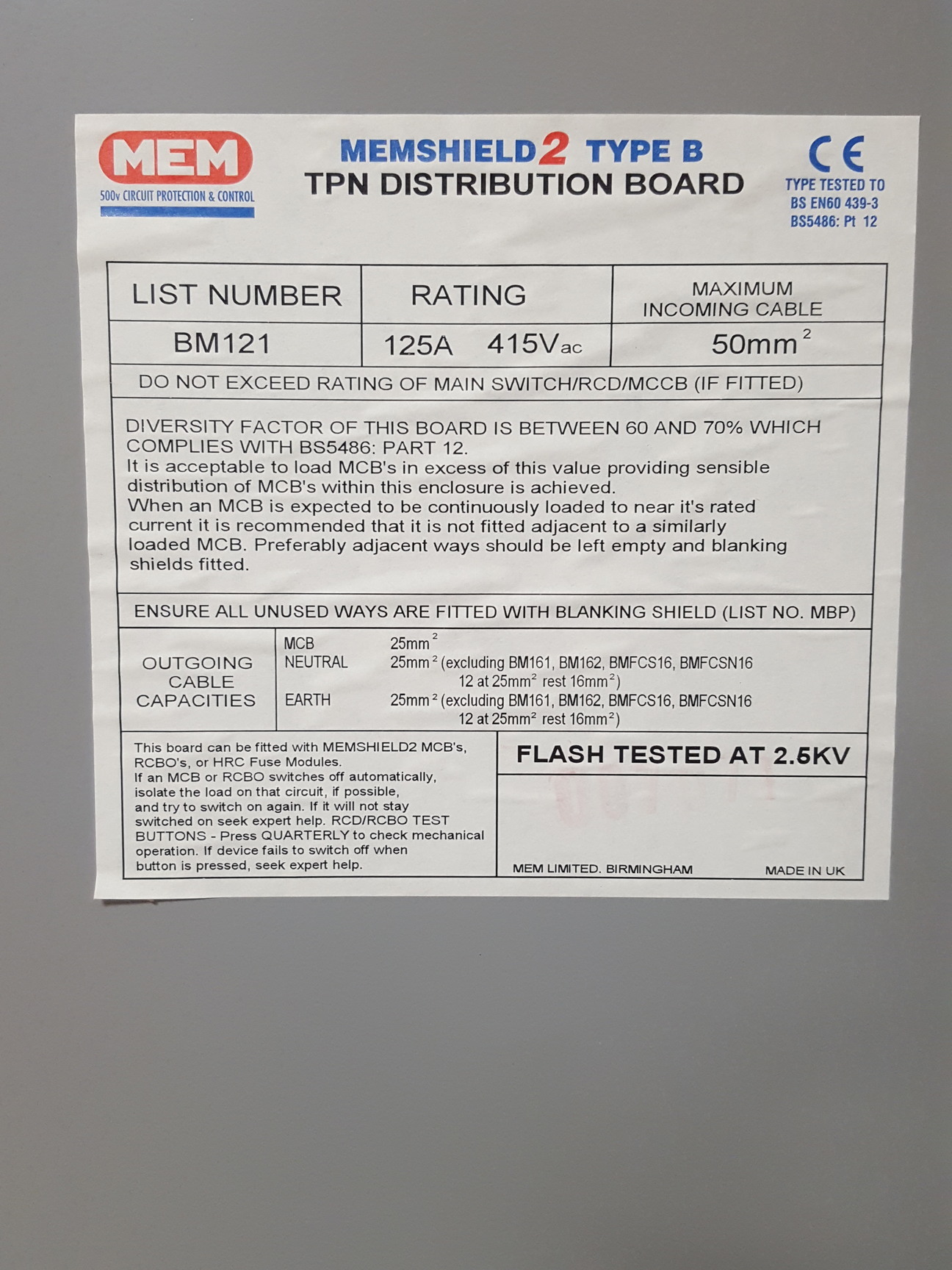 Image of Eaton Memshield 2 BM121 TPN Distribution Board