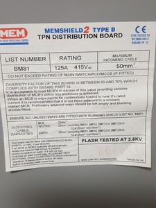 Thumbnail image of Eaton Memshield 2 Type B BM81 TPN Distribution Board
