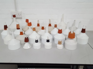 Thumbnail image of Lot of 26 Ceramic and Plastic Buchner Filter Funnels Teaching Lab Chemistry