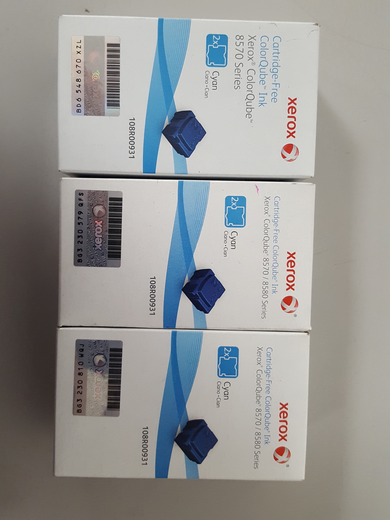 Image of 3x Xerox ColorQube 8570/8580 Cyan Solid Ink Packs Printer Toner