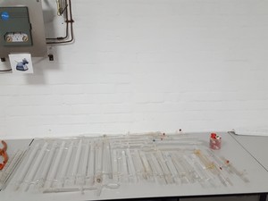 Thumbnail image of Lot of Lab Glassware Liebig & Graham Condenser Fractioning Distillation Column