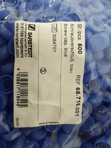 Thumbnail image of 25x Sarstedt Blue Screw Caps Bags (500 pcs each) 12,500pcs Lab 65.716.001