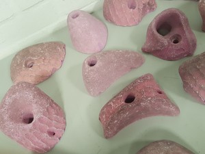 Thumbnail image of Lot of 14 Pink Bouldering / Rock Climbing Grips Hand / Foot - No Bolts